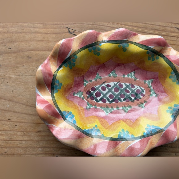 MacKenzie-Childs Pink and Yellow Ruffled Ceramic Trinket Dish - Picture 4 of 14